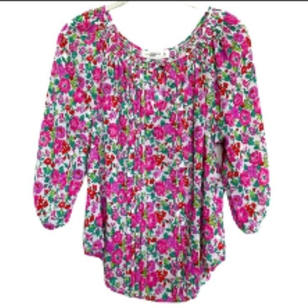 Abercrombie & Fitch M Half Sleeve Floral Pink Top Peasant Flowy Summer Sheer